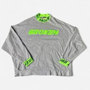ASOS Gray neon green indie sweatshirt cozy street wear - size large